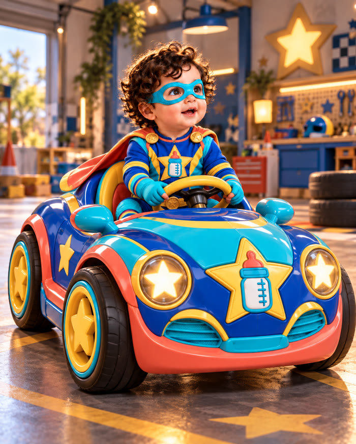 Jubinho no carrinho azul com estrela
